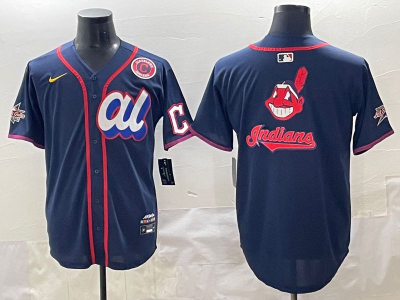 Men 2025 Cleveland Indians Blank Drak Blue All star Blank Blue Nike MLB Jersey style 4->cleveland indians->MLB Jersey